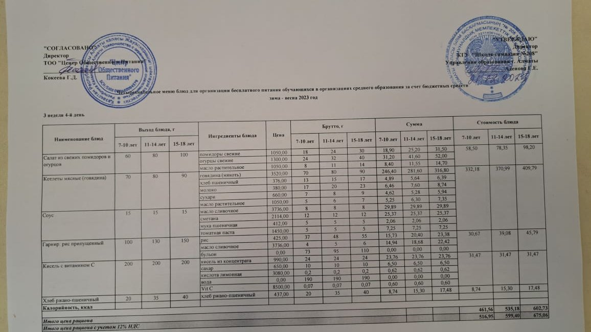 Асхана мәзірі 21.12.2023