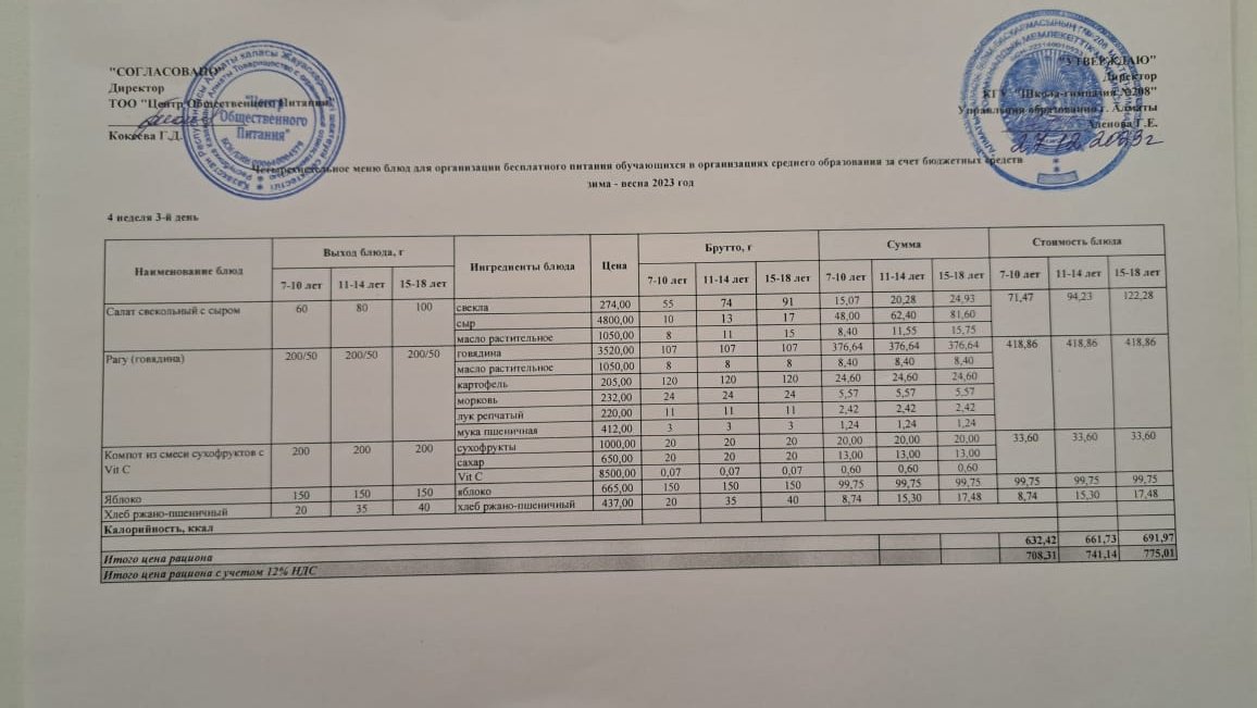 Асхана мәзірі 27.12.2023