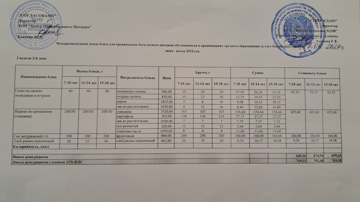 Асхана мәзірі 24.04.2024