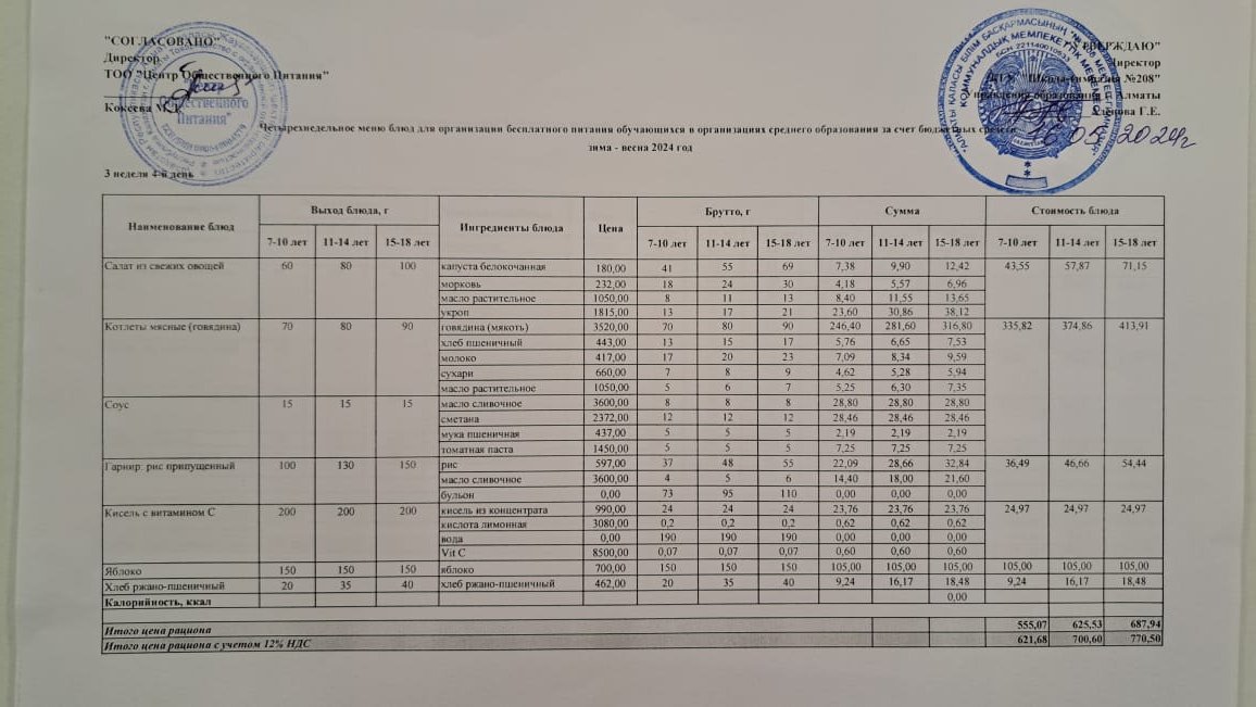 Асхана мәзірі 16.05.2024