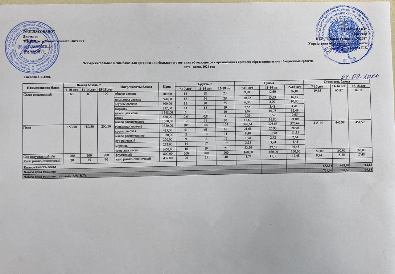04.09.2024 ж. Асхана мәзірі