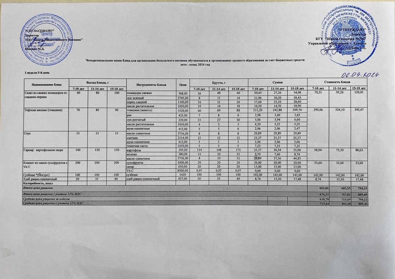 06.09.2024 ж. Асхана мәзірі
