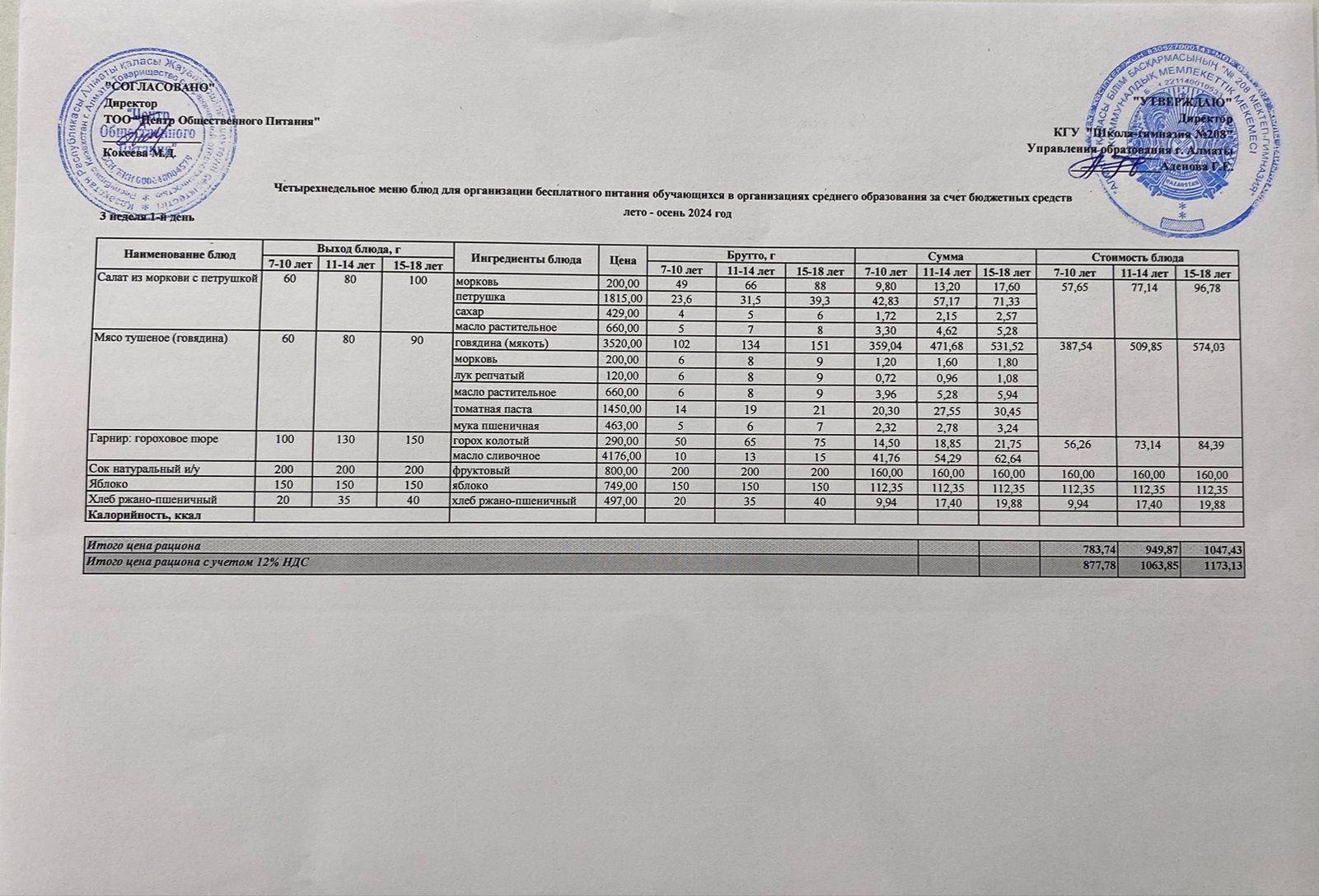 14.10.2024ж Асхана мәзірі