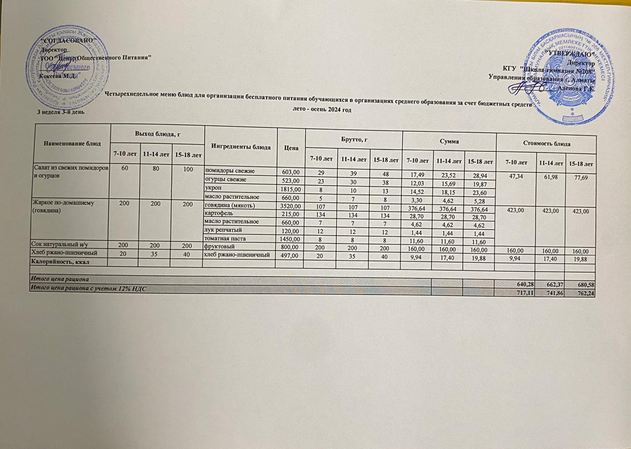 16.10.2024ж Асхана мәзірі