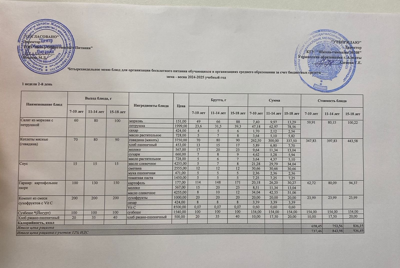 03.12.2024  Асхана мәзірі