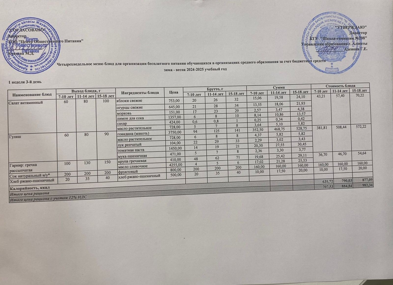 04.12.2024  Асхана мәзірі