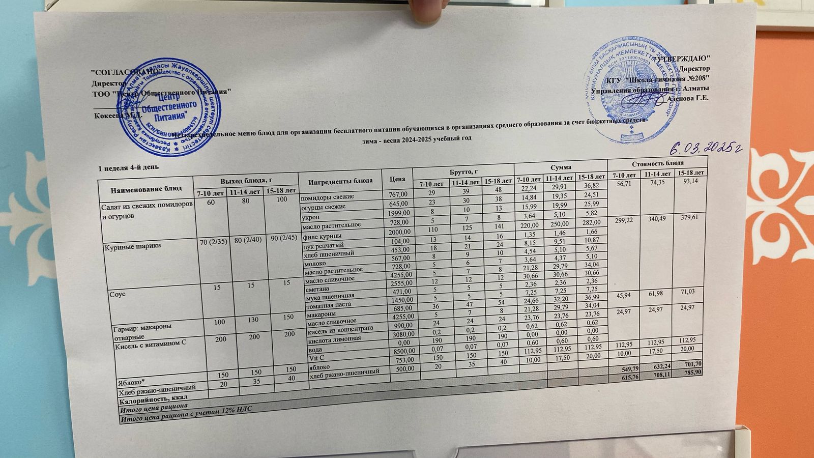 06.03.2025 Асхана мәзірі
