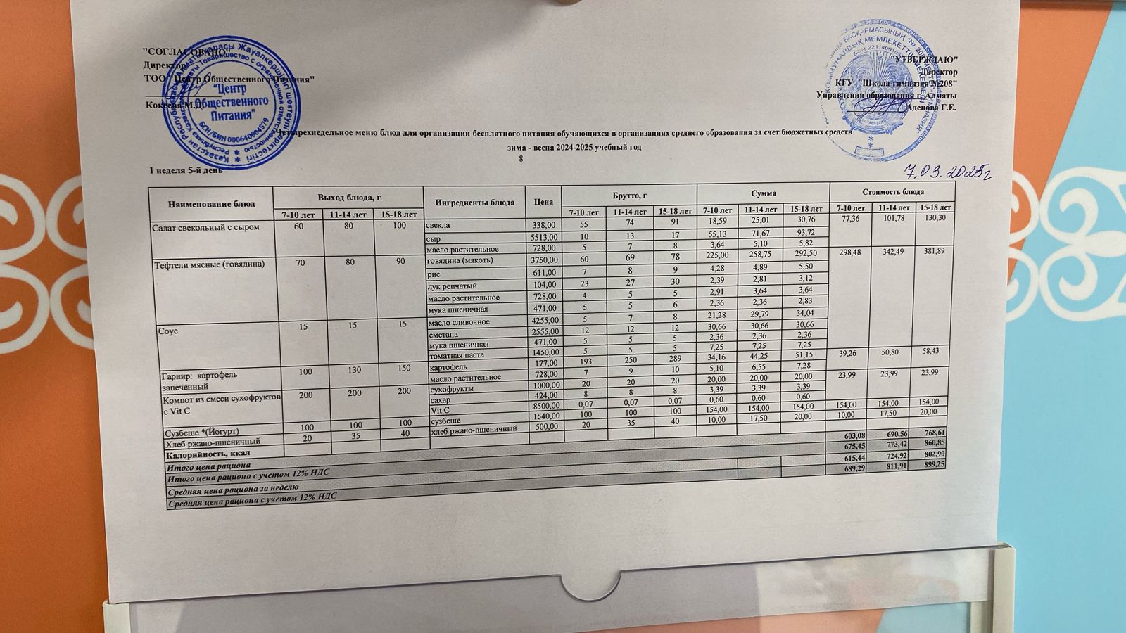 07.03.2025 Асхана мәзірі