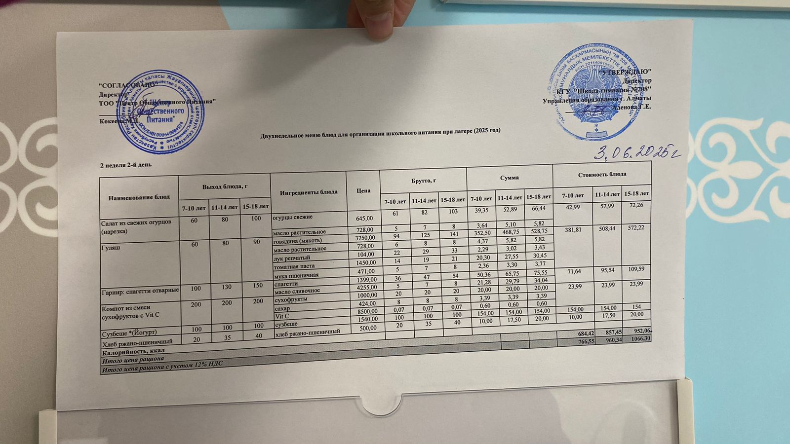 03.06.2025 Асхана мәзірі