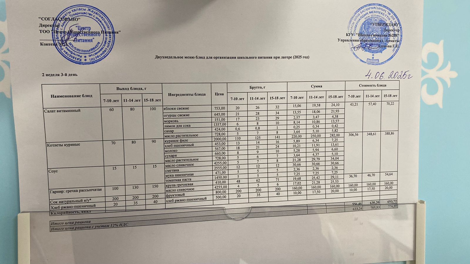 04.06.2025 Асхана мәзірі