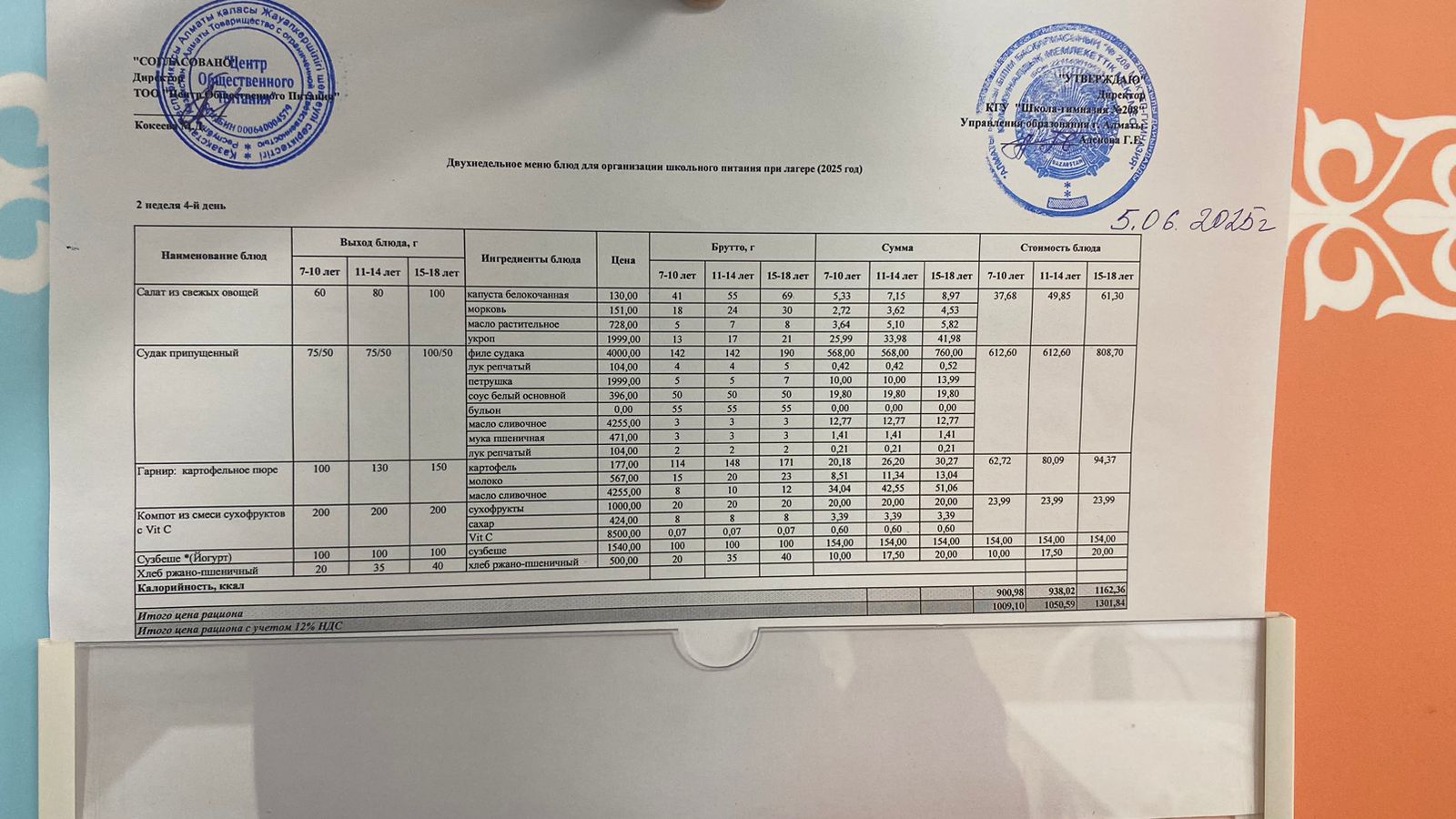 05.06.2025 Асхана мәзірі